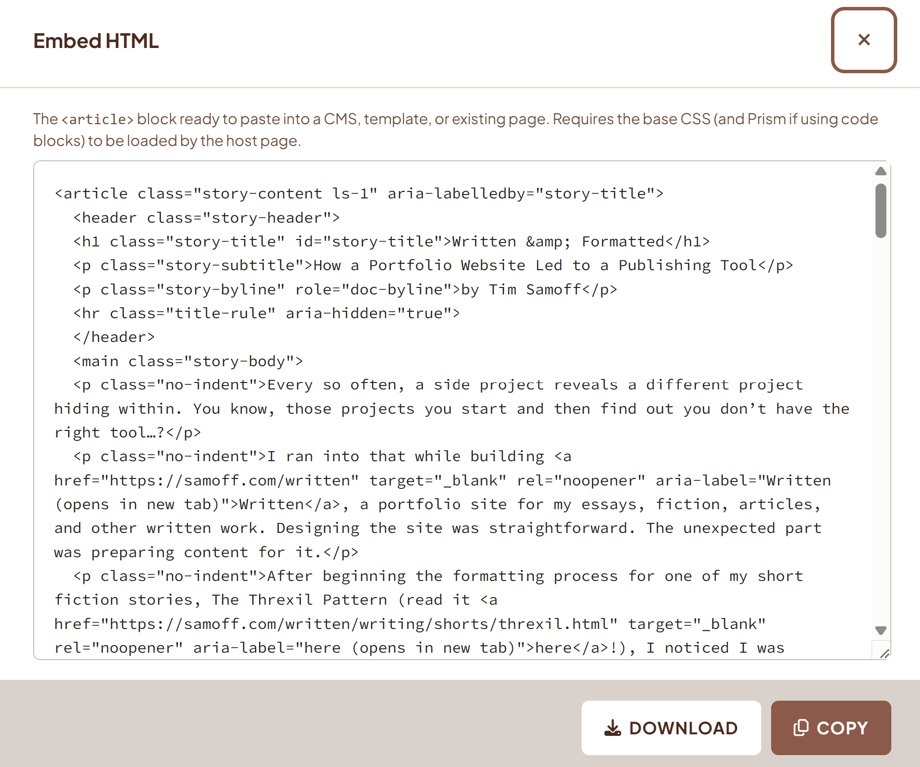 Written & Formatted HTML Output