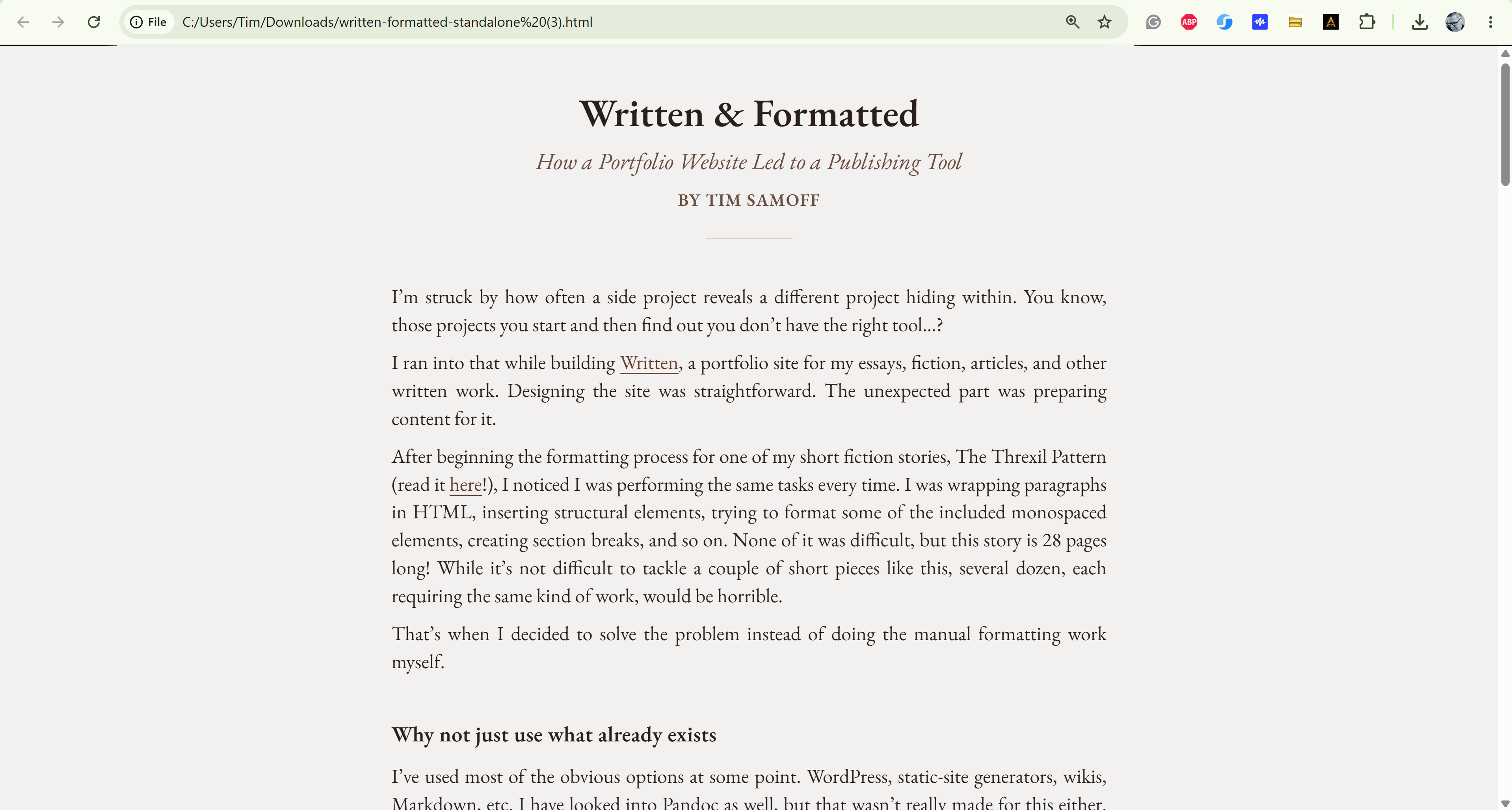 Written & Formatted Standalone Output