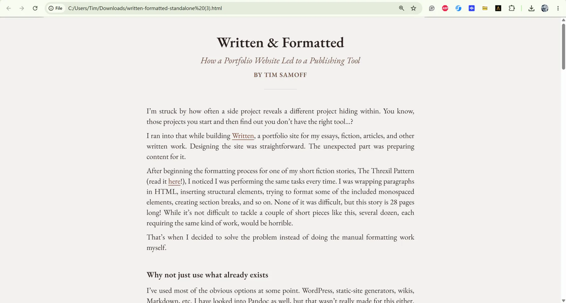 Written & Formatted Standalone Output
